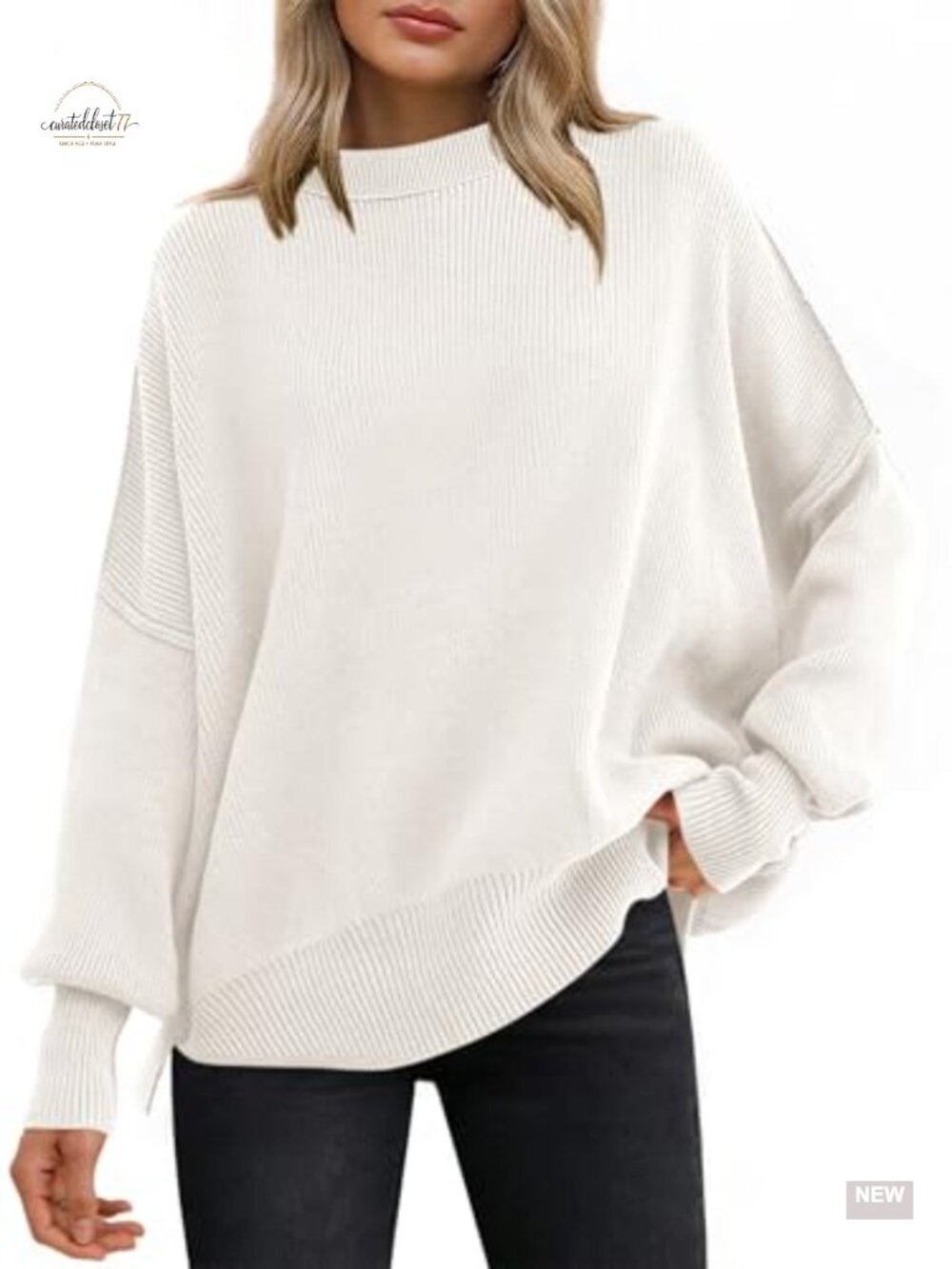 Oversized Knit Sweater Long Batwing Sleeve Crew Neck Pullover
